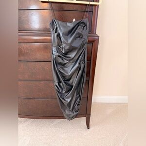 Nookie Black Faux Leather Midi  Dress